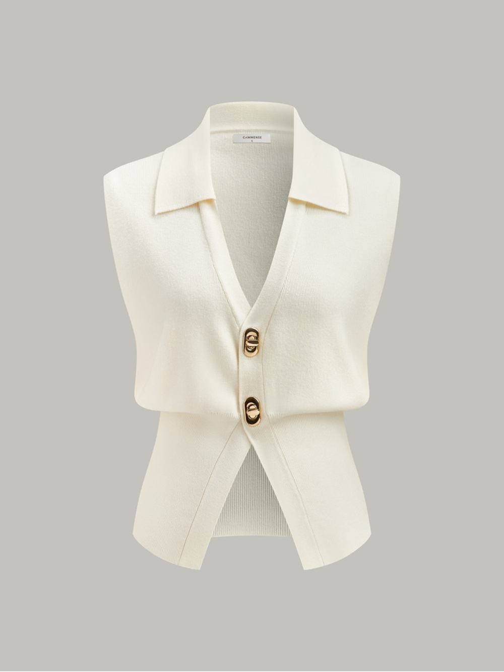 Commence Cream Collared Knit Vest with Gold Buttons
